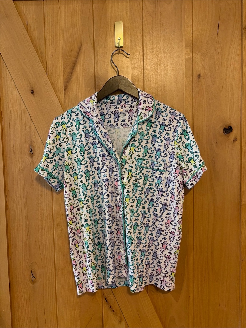 Roller Rabbit Pajama Top Womens Medium Monkey Print Pima Cotton Button Front